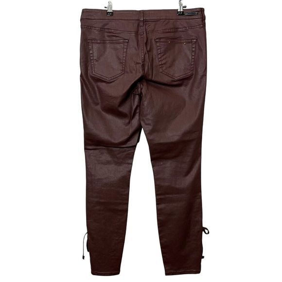 Anthropologie Pilcro Coated Skinny Pants Women’s Size 32 Burgundy Lace Hem - Picture 3 of 16